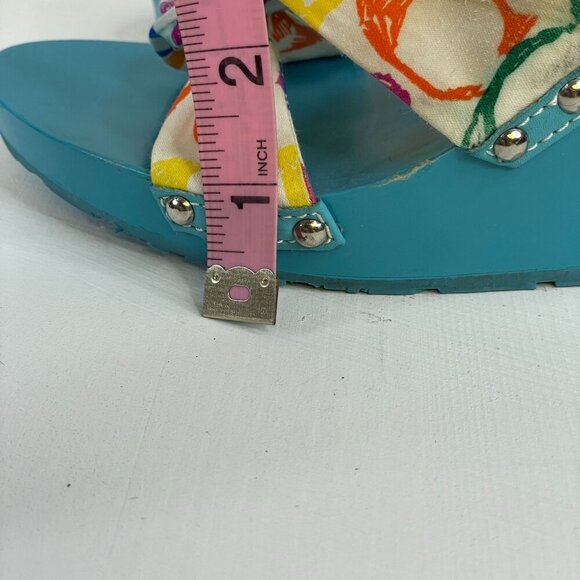 Coach Wedge Sandals Womens 8 Blue Slip On Fabric Studded VINTAGE *Read* - Picture 13 of 15